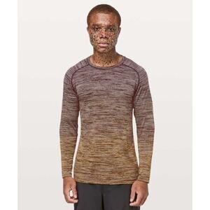 Lululemon Men Dark Adobe Brown Gold Ombre Metal Vent Tech LS Long Sleeve Shirt M
